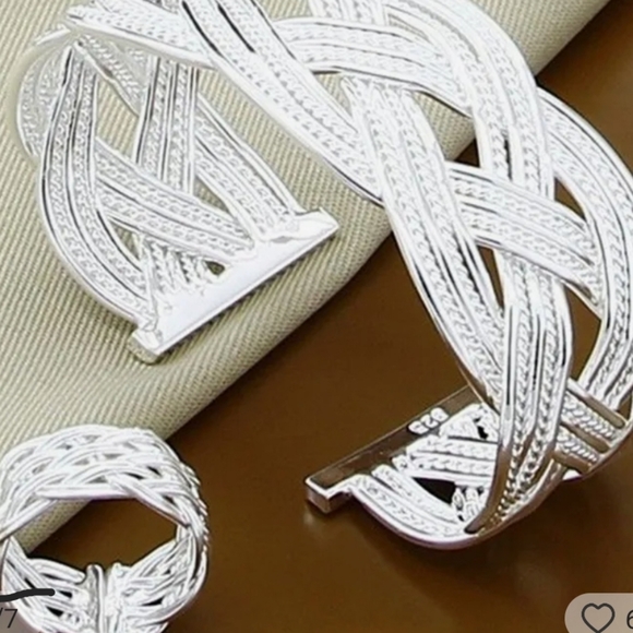 925 sterling silver interwoven web Bangle and ring set - Picture 5 of 7